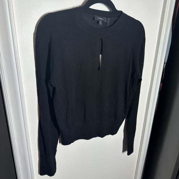 NEW Theory Keyhole Crew Black Regal Wool Sweater Size Small Women's - Picture 3 of 12